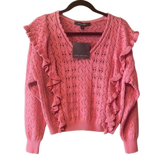 Marc New York Faded Rose Knit Ruffle Sweater NWT - Picture 1 of 5
